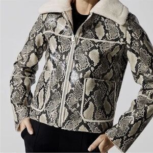 STAND STUDIO MAY FAUX FUR-TRIMMED FAUX SNAKE-EFFECT LEATHER 38